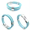 Charm Bracelets Blue Leather Bracelet White Flag Of Argentina Alloy Braided Length 21 5 Cm With A Velvet Pouch269M