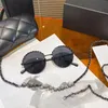 Damen-Luxus-Retro-Sonnenbrille mit kleinem runden Rahmen, klassische Marken-Designer-Outdoor-Sonnenbrille, UV400, Top-Qualität, mit Kette und Box CH2205