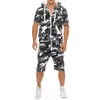 Tuta casual Tuta da uomo Estate Manica corta Felpe con cappuccio Felpa Tuta da uomo Moda Camo Sportwear Pantaloni corti Pagliaccetto270Y