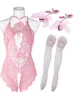 Set sexy Lingerie Donna Pigiama erotico cavo Camicia da notte in pizzo Babydoll sessuali Abiti senza cavallo Abito trasparente Camicie da notte rosa 231017