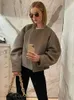 Femmes mélanges de laine mode solide épaissir veste courte haut à manches longues chaud automne hiver Cardigan femme décontracté lâche laine Streetwear 231017