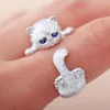 Mode belle argent plaqué mignon chat anneaux pour femmes Animal chat yeux ouvert anneau Vintage bijoux G894266e