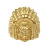 Men Women Vintage Stainless steel Ring Hip hop Punk Style Gold Ancient Maya Tribal Indian Chief Head Rings Fashion Jewelry223Y