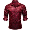 Camisas de vestido masculinas Red Silk Homens Manga Longa Camisa Social de Luxo Blusa Designer Night Bar Prom Festa de Casamento Roupas Atacado