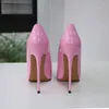 Klänningskor patent läder rosa 12 cm höga klackar kvinnor pekade pumpar stilett sexig damer festklubb dans