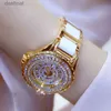 ساعات النساء BS BEE Sister Luxury Brand Wathes Full Diamond Watch Gold Bracelet Sceramic Strap Female Quartz Watches Goldenl231018
