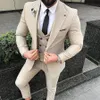 スリムフィットベージュ3ピーススーツメンウェディングタキシードブリデールームの花groommenスーツメンズビジネスパーティープロムブレザージャケットパンツタイベスト2216Q