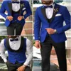 Ternos masculinos azul real e preto, smoking, xale, cetim, lapela, padrinhos de casamento, jaqueta, calças, gravata borboleta, colete c680225o