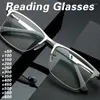 Óculos de sol óculos de leitura homens primavera perna lente metal quadro óculos anti luz azul presbiopia grau 1.0 a 4.0 gafas