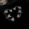 Pendientes traseros con diseño de Clip de mariposa hueco sin perforación para mujeres y niñas, joyería de cristal con diamantes de imitación brillantes