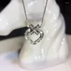Kedjor Fashion 925 Sterling Silver Heart Pendant Halsband Pave Square Diamond Stone Wedding Fine SMYCKE med 45 cm Chain Cute Girl Gift
