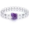 Reiki-Heilstein-Strang-Armband, unregelmäßiger roher Amethyst, Druzy-Charms, schwarz-weiße Perlen, elastischer Energie-Armreif für Damen und Herren