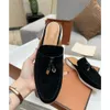 Loro Piano Shoes Summer Charms Slides Embellished Suede Slippers Luxe Sandals Shoes Genuine Leather Open Toe Casual Flats for Women Luxury Ozcu