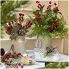 Décorations de Noël 5pcs Baies Branches de pin Artificielle Baie rouge Couronne Arbre pour la maison Fête de Noël Ornements Drop Livraison Dh6Fu