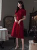 Vêtements ethniques Style chinois dentelle rouge à manches courtes Cheongsam robe mince élégante robes de soirée traditionnelles Qipao