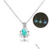 Pendant Necklaces Luminous Necklaces Glow In The Dark Moon Lotus Flower Shaped Statement Sier Chain Pendant For Women Yoga Prayer Budd Dhokp