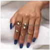Cluster Rings Cluster Rings Fashion Luxury Women Engagement Smycken Blue Stone For Bohemian Knuckle Ring Set Anillos Female Jewelry Ri Dhugk