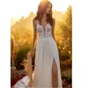 Abiti da sposa in pizzo Boho A-Line Split scollo a V Abiti da sposa Appliques vintage Abiti da sposa Dovias Boda Backless