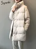 Women's Down Parkas Syiwidii Puffer Fall Jacket Women 2023厚い暖かい女性ロングコートエレガントボタン特大のアウター231017