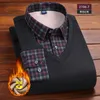 Maglioni da uomo Maglione con colletto a camicia in lana 2023 Moda Autunno Inverno Griglia Solido velluto caldo addensato