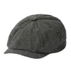 Berets Winter Warm Beret Hat Classic Herringbone Fashionable Men's Pattern Octagonal With Extended Brim For Autumn