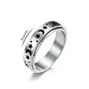 Cluster-Ringe Angst Zappeln 6mm Edelstahl Mond Stern Spinner Ring für Frauen Männer Größe 5-12284F