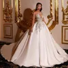 Apliques de luxo um ombro vestidos de casamento dividir a linha noiva gow com arco swoop trem vestido de noiva robe de mariee