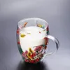 Muggar 1 2st Fillings Torra blommor Dubbelvägg Glaskopp med handtag Värmebeständiga Tea kaffekoppar Espresso Milk Mug Creative Gift 231018