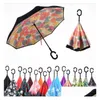 Umbrellas 52Colors Inverted Reverse Folding Umbrella Upside Down With C-Shaped Handle Anti Uv Waterproof Windproof Rain For Women An Dhsaf