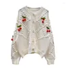 Chandails pour femmes 2023 automne doux tridimensionnel petite cerise épaisse aiguille rouge pull manteau lâche tricot cardigan mode