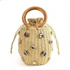 Bags andmade Rinestone Crystal Embellised Straw Bag Small Bucket Lady Travel Purses and andbagsstylishdesignerbags