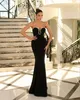 Elegant Dark Navy Black Mermaid Evening Dresses For Women Sweetheart Beaded Satin Formal Occasions Pageant Birthday Party Prom Celebrity Gowns