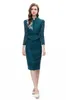 Women's Runway Dresses Stand Collar Long Sleeves Embroidery Lace Beaded Peplum Elegant Pencil Vestidos