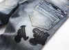 メンズパッチワークジーンズパッチデニムパンツスキニーフィットスリムストレッチメンズリッピングホールジャンウォッシュ刺繍サイズ29-38灰色のズボン新しいズボン