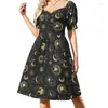 Casual Dresses Black And Gold Moon Dress Sexy V Neck Star Sun Astrology Art Elegan Female Aesthetic Graphic Oversized GiftCasual305Z