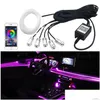 6 em 1 rgb led atmosfera luz do carro interior tiras de fibra óptica ambiente por controle aplicativo diy música 8m banda entrega gota dhodm