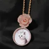 Hip Hop Iced Out Custom Photo Pendant Necklace Copper Zircon Round DIY Photo Pendant Rose Button Diamond Jewelry