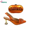 Dress Shoes 2023 African Selling Special Pointed Toe Ladies Orange Sandals And Bag Set Two-piece Women In Wedding Party