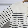 Women's Sweaters 2023 Autumn/Winter Women Vintage Versatile Half Open Neck Stripe Loose Knit