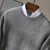 Men's Sweaters Round Neck Jacquard Sweater For Men Autumn Winter Pure Wool Casual Loose Thickened Priming Knitted Cashmere