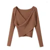 Women's Sweaters Brown Color Autumn Winter Fashion Women Sweater Full Sleeves V-Neck Slim Fit Lady Short Pullovers Jumpers Clothing