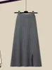 İki parçalı elbise bahar sonbahar büyük boy kadın şal gömlek üç parça set yüksek bel örgüsü yarım vücut etek seti kadın moda 3 231018