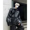 Men's Jackets Loose Oversized Men PU Leather Jacket For Moto & Biker With Chest Belt Black White Spring Autumn Outerwear