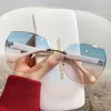 Sunglasses Fashion Women Outdoor Frameless Cut Edge Sun Glasses Dual Color Gradient Goggle Beach Windproof Driving Eyewears