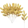 Fleurs décoratives 10/1 pièces feuilles artificielles brillantes arbre de noël paillettes or feuille d'argent branches simulées couronne bricolage cadeaux ornements
