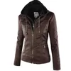 Jaquetas femininas moda inverno jaqueta de couro falso jaquetas básicas femininas com capuz preto fino jaqueta de motocicleta casacos femininos 231017
