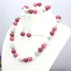 Necklace Earrings Set 10mm Red&White&Silvercolor Shell Pearl Beads Bracelet Sets Jewelry Making Design Women Girls Christmas Gifts