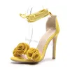 Dress Shoes Sweet Flowers Pleated Peep Toe Summer Women Sandals Sexy Round Thin Heels Ankle Cross Strap Wedding Bride Hight