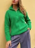 Femmes Pulls Col Roulé Fermetures À Glissière Mode Femmes Solide Vert Bleu Pull À Manches Longues Casual Pull Tricoté Femme Hiver 231113