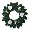 Couronne de magnolia artificielle de fleurs décoratives avec des feuilles de 20 pouces pour la décoration de la porte d'entrée